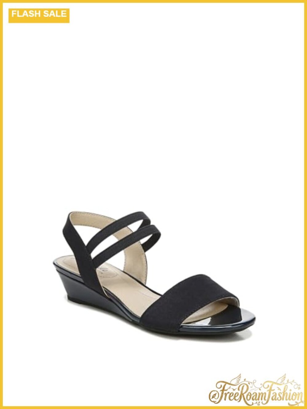 LifeStride Yolo Slip On Wedge Sandal Elastic Slingback Open Toe